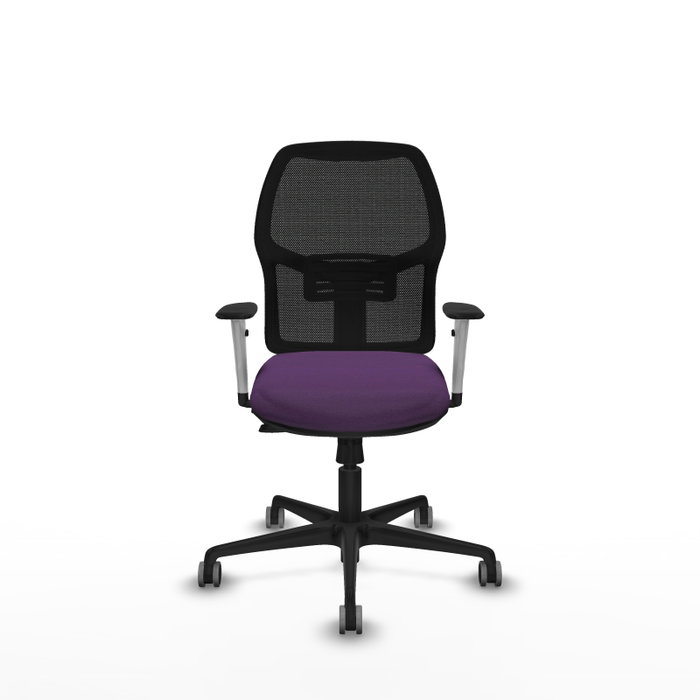 Silla de escritorio reforzada Alfera con brazos blancos, mecanismo Sincro/Traslack, apoyo lumbar regulable y respaldo fijo, ideal para sillas para escritorio y diseñadores