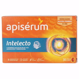 Apisérum Intelecto 30 Cápsulas - Jalea Real, Vitaminas y Ginkgo Biloba para Concentración y Memoria - Complemento Sin Gluten y Lactosa
