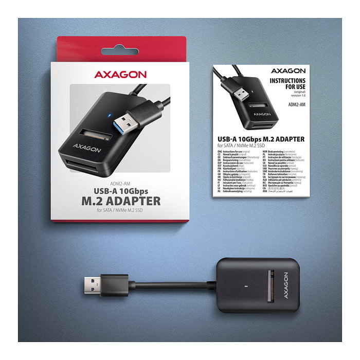Axagon ADM2-AM Adaptador de Caja Externa M.2 NVMe y SATA USB-A 10Gbps