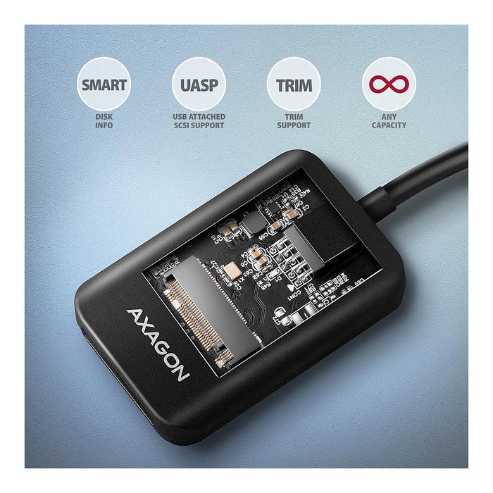 Axagon ADM2-AM Adaptador de Caja Externa M.2 NVMe y SATA USB-A 10Gbps