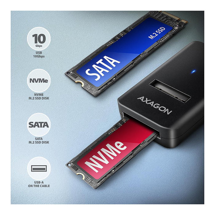Axagon ADM2-AM Adaptador de Caja Externa M.2 NVMe y SATA USB-A 10Gbps