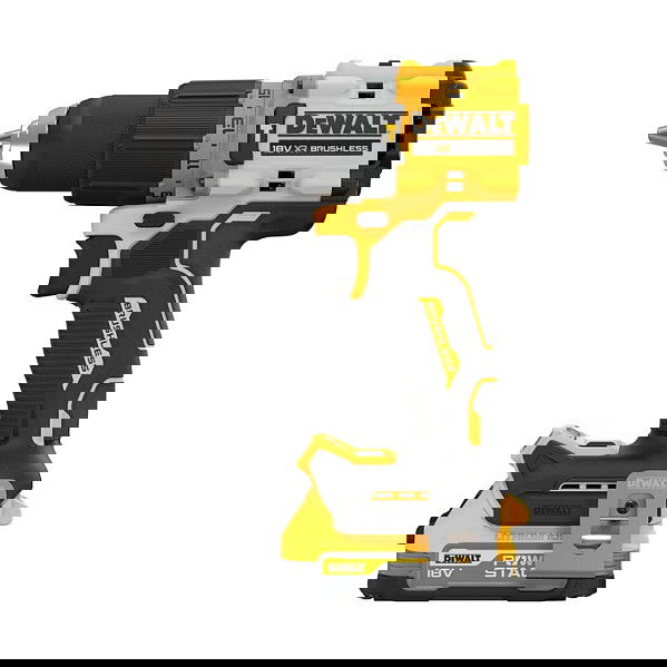 DeWALT DCD805E2T-QW Taladro Percutor a Batería 18V 1.7Ah Sin Escobillas, Pistola, 1.3 cm, 2000 RPM, 90 Nm, Incluye Batería y Cargador