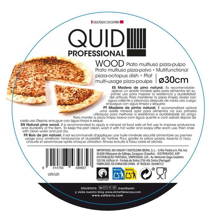 Plato Pulpo Madera Pulpo Quid Professional 30 cm (12 Unidades)