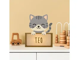 Wondee Lámpara de Noche Personalizable Gato de Madera Sostenible