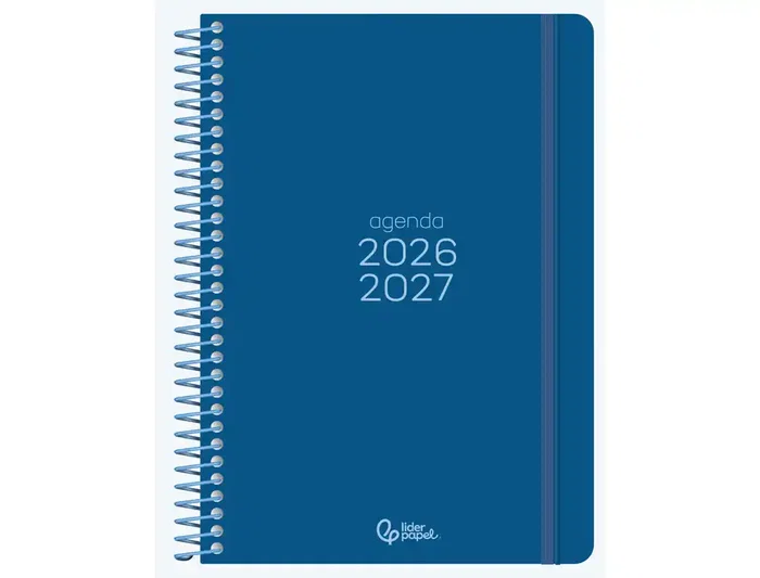 Liderpapel Agenda Escolar 2026-2027 A5 Semana Vista Bilingüe Espiral Basic Azul Marino Papel FSC 70g con Gomilla