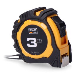Koma Tools Flexómetro Standard 3 m x 16 mm, Cuerpo ABS Antideslizante con 2 Posiciones de Bloqueo y Clip para Cinturón, Cinta Amarilla Mate