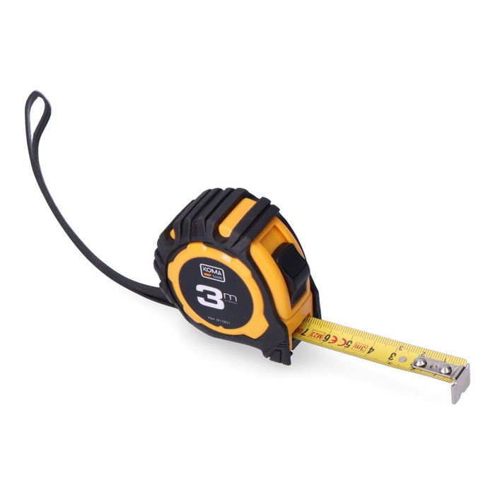 Koma Tools Flexómetro Standard 3 m x 16 mm, Cuerpo ABS Antideslizante con 2 Posiciones de Bloqueo y Clip para Cinturón, Cinta Amarilla Mate