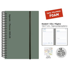 Agenda Escolar (2025-26) Senfort Student Foam Espiral Tapa Pp Con Goma 120X170 D/P Verde