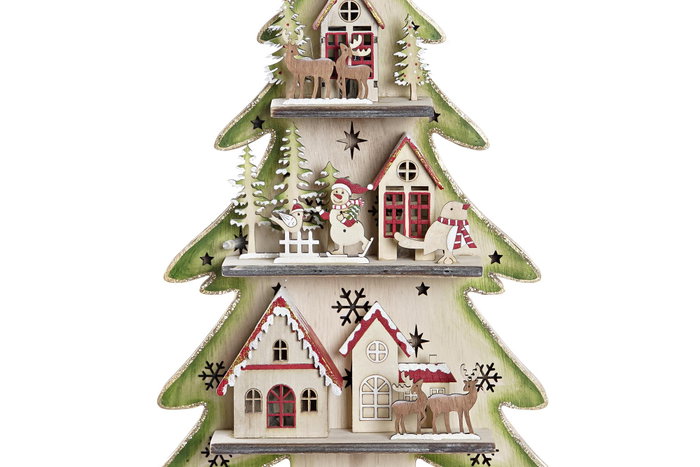 DKD Home Decor Árbol Navidad Fantasia Madera y LED Rojo Verde 23 x 9 x 47 cm (2 Unidades)