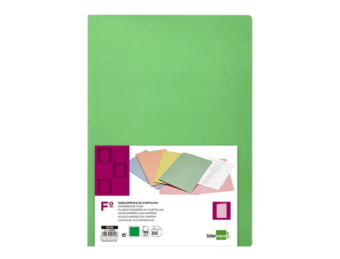 Liderpapel Subcarpeta Folio Verde Intenso 180g/m2