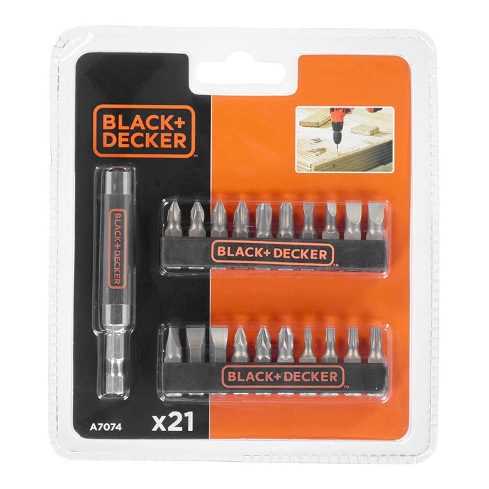 Black+Decker Juego de 21 puntas de destornillador con portapuntas magnético