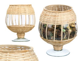 Giftdecor Portavela Copa Vidrio Rattan 18 x 22 x 18 cm Transparente Natural (Set de 6)
