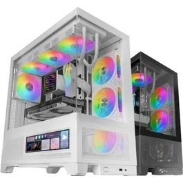 Mars Gaming MC-LCDX Caja Gaming Semitorre ATX Blanca con Pantalla IPS 9.16", Cristal Templado, Soporte Refrigeración Líquida 360mm y Panel Full Mesh