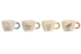 DKD Home Decor Set de 12 Tazas de Porcelana Dinosaurio 255ml Surtido de Colores