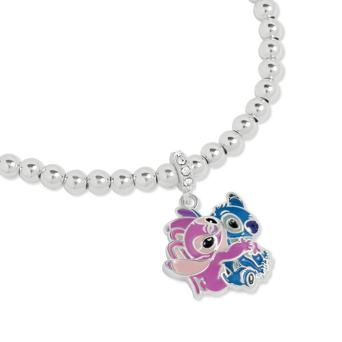 PEERS HARDY Pulsera Angel & Stitch Disney Plateada con Colgante Abrazándose