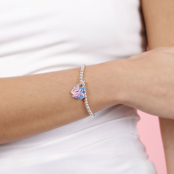 PEERS HARDY Pulsera Angel & Stitch Disney Plateada con Colgante Abrazándose