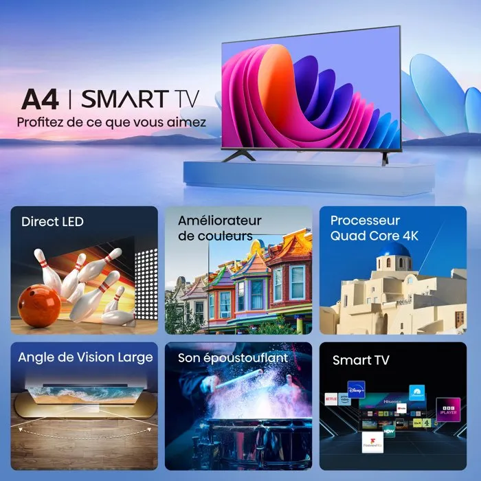Hisense 40A4S AACPM53410 - Televisor LED 40 Pulgadas (100 cm) Full HD 1920x1080 Smart TV Vidaa, WiFi, 2x HDMI