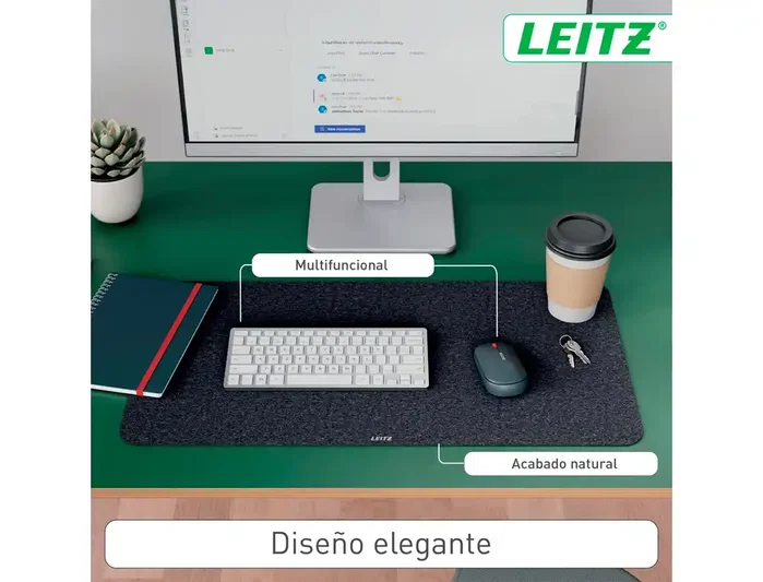 Leitz Alfombrilla de Sobremesa de Fieltro Grande, Gris, 70x36 cm, Superficie Suave y Antideslizante, Compatible con Ratones Ópticos y Láser