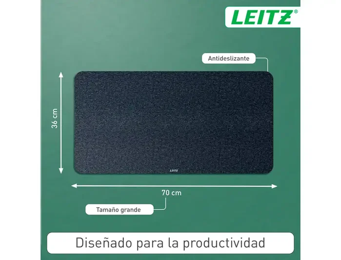 Leitz Alfombrilla de Sobremesa de Fieltro Grande, Gris, 70x36 cm, Superficie Suave y Antideslizante, Compatible con Ratones Ópticos y Láser