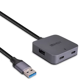 Lindy 43388 Hub USB 3.2 Gen 1 con 4 Puertos (2x Type-A, 2x Type-C) Negro y Gris