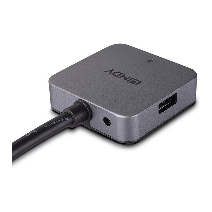 Lindy 43388 Hub de 4 puertos USB 3.2 Gen 1 (3.1 Gen 1), Negro y Gris