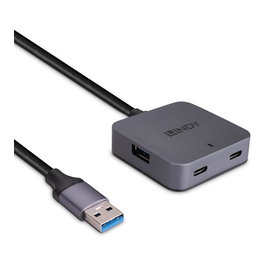 Lindy 43388 Hub de 4 puertos USB 3.2 Gen 1 (3.1 Gen 1), Negro y Gris