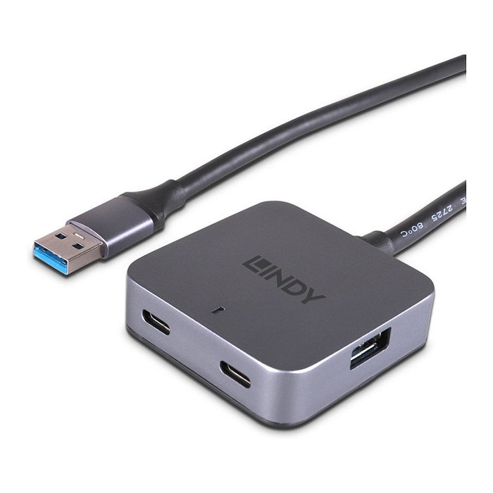 Lindy 43388 Hub de 4 puertos USB 3.2 Gen 1 (3.1 Gen 1), Negro y Gris