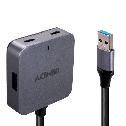 Lindy 43388 Hub USB 3.2 Gen 1 de 4 Puertos Tipo A, 5000 Mbit/s, Negro y Gris Lindy 43388 Hub USB 3.2 Gen 1 de 4 Puertos Tipo A, 5000 Mbit/s, Negro y Gris
