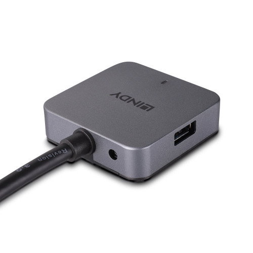 Lindy 43388 Hub USB 3.2 Gen 1 de 4 Puertos Tipo A, 5000 Mbit/s, Negro y Gris Lindy 43388 Hub USB 3.2 Gen 1 de 4 Puertos Tipo A, 5000 Mbit/s, Negro y Gris