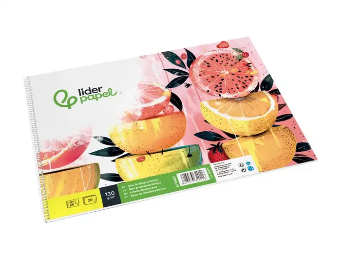 Liderpapel Bloc Dibujo Artístico Frutal Espiral 230x325 mm 20 Hojas 130g/m2 sin Recuadro Perforado