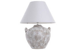 DKD Home Decor Lámpara de Sobremesa Dolomite Lino Marrón y Crudo