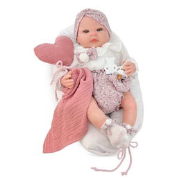 Berjuan Muñeca Reborn Vestido Camisa Blanca + Corazon Mecanismo Besitos y Almohada Rosa Maquillaje: 8500-24 50 cm