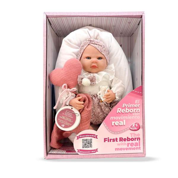 Berjuan Muñeca Reborn Vestido Camisa Blanca + Corazon Mecanismo Besitos y Almohada Rosa Maquillaje: 8500-24 50 cm