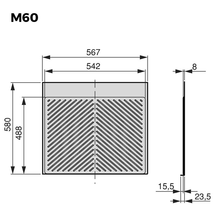 Emuca Protector fondo fregadero Sink para mueble de cocina, M60, 567x580mm, espesor de tablero 16mm, cortable, Plástico, Gris antracita