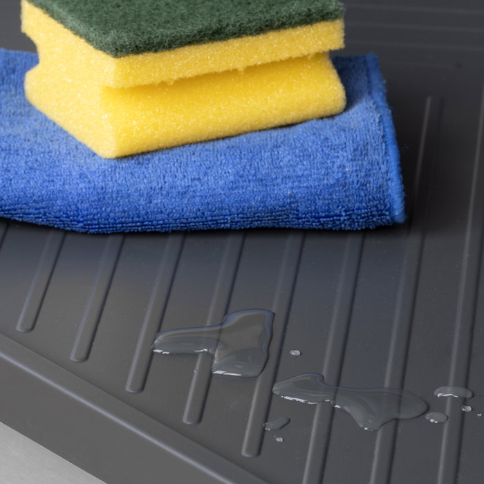Emuca Protector fondo fregadero Sink para mueble de cocina, M60, 567x580mm, espesor de tablero 16mm, cortable, Plástico, Gris antracita