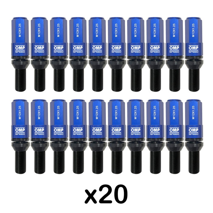 Omp Juego de 20 Tornillos de Rueda M12x1.25 con Protector Azul