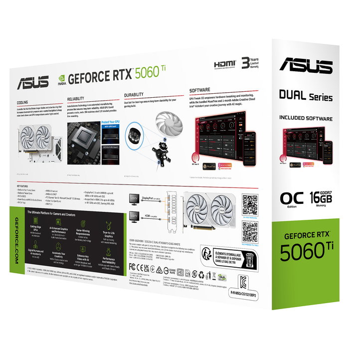 ASUS DUAL RTX 5060 TI 16GB GDDR7 Tarjeta Gráfica Blanca