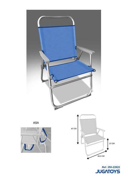 Silla playa aluminio fija azul, con asa para transportar 88x56'50x51 cm