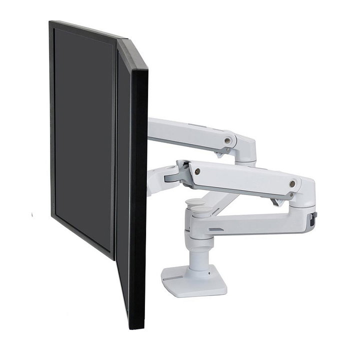 Ergotron 45-491-216 LX Monitor Arm, 2 Monitores Hasta 68.6 cm (27"), 18.1 kg Carga, Ajuste Altura 0-33 cm, VESA 75x75-100x100 mm, Montaje Escritorio, Blanco