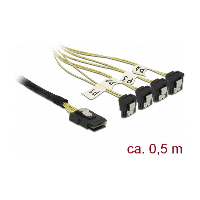 DeLOCK Cable Mini SAS a SATA 85686 - 1 x SFF-8087 a 4 x SATA 7 Pin Derecho 0.5 m Negro y Amarillo