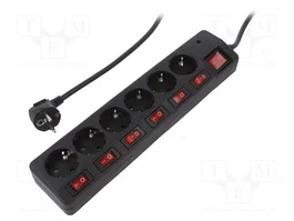 LogiLink LPS233 Regleta de 6 tomas con interruptores, 1,5 m, Negro