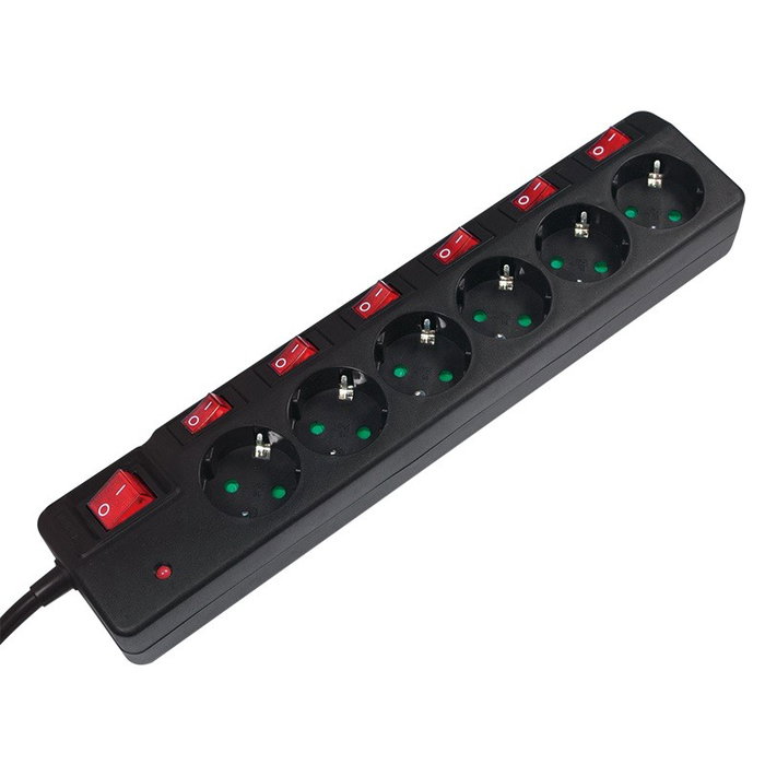 LogiLink Regleta de 6 tomas LPS233 con cable de 1,5 m, negro