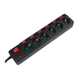 Logilink Regleta de enchufes 6 salidas, 1.5m con 6 interruptores, color negro
