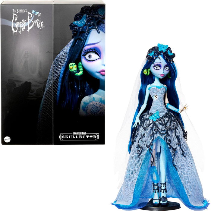Monster High Jdr67 Muñeca Skullector Novia Cadáver Emily con vestido gótico y velo de mariposas Monster High Jdr67 Muñeca Skullector Novia Cadáver Emily con vestido gótico y velo de mariposas