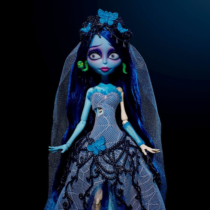 Monster High Jdr67 Muñeca Skullector Novia Cadáver Emily con vestido gótico y velo de mariposas Monster High Jdr67 Muñeca Skullector Novia Cadáver Emily con vestido gótico y velo de mariposas