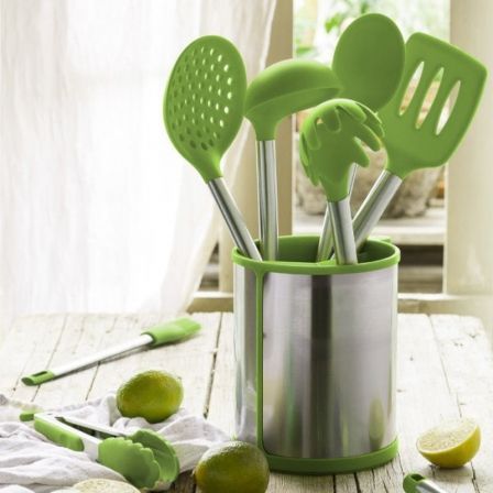 Bra Set de 5 utensilios de cocina A197011: bote porta utensilios, espátula, cuchara para pasta, cazo, espumadera y cucharón