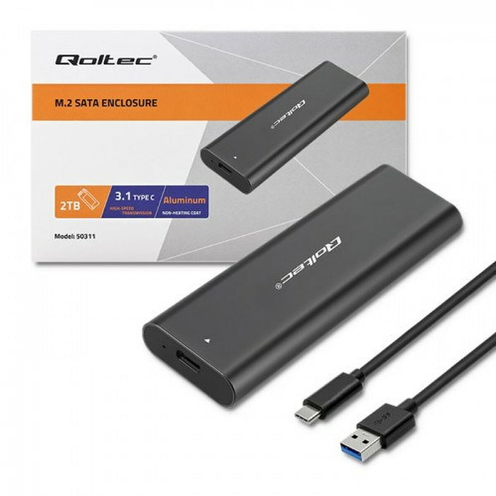 QOLTEC Carcasa de disco M.2 USB 3.1 Gen 1 en aluminio, negro