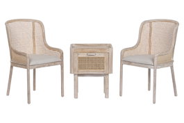 DKD Home Decor Silla de Jardín de Teca y Rattan Natural, Set de 3, Alto 91 x Ancho 53 x Largo 50 cm