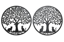 DKD Home Decor Decoración de Pared Metal Árbol Gato Negro 60x60 cm