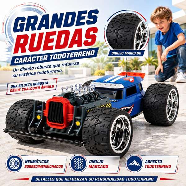 JugaToys Coche Radio Control High Speed Hotrod Tiburón 2.4Ghz con Humo y LED